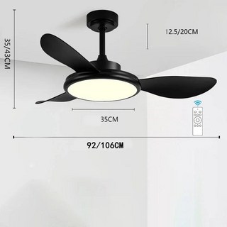 거실용 북유럽 천장 선풍기 35W LED 조명 지지대 리모컨 DC 110-240V 강풍 전기 팬, 02 Pure Black-B, 01 36 inch, 01 110-240V