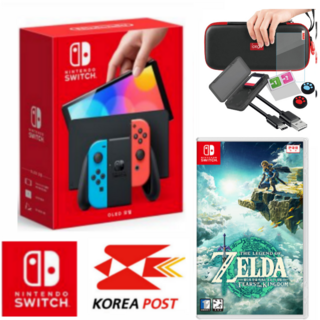 닌텐도 스위치 OLED 화이트 + 젤다의 전설 티어스오브더킹덤, OLED네온+젤다의전설티어스오브킹덤+9in1올인원키트