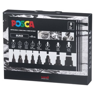 유니 포스카 마카펜 세트 PC-MIX BLACK 8P 믹스 블랙, 1세트, 1색
