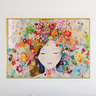아트블루 꽃의 여인 인물 추상화 북유럽 감성 그림 인테리어 액자, 14_꽃머리 여인 B_(알록달록)