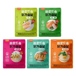 바로드숑 실온보관 이지컷 닭가슴살 5가지맛 혼합 25팩 세트(저염5팩/훈제5팩/갈릭5팩/허브갈릭5팩/커리5팩), 1세트, 100g