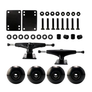 스케이트보드 패키지 52mm 휠 + 구성 요소가 있는 5인치 트럭 95A 경도 부시 및 6홀 베이스 플레이트가 있는, 금속, 검은 바퀴, 1개