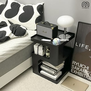 가구느낌 우 사이드테이블, 화이트 협탁 9 M컴퍼니 3단 침대옆 협탁 거실 미니 블랙 선반 다용도 슬림 수납장 좁은 틈새 플라스틱 침대 사이드 테이블 보조 간이 인테리어 탁자 쇼파 침실 베드 서랍장 MD:MRA-657, 1개
