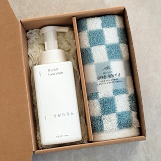 [스티커 제작 완포장] [생활공작소 핸드워시 500ml + 주방타올] 개인 단체 기관 행사 답례품, 40수 코마사 선염 주방타올 (민트), 1세트