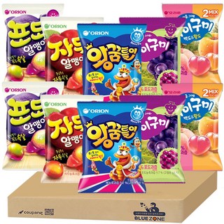 [블루존] 젤리세트 마이구미 5종 10개 세트(마이구미 포도2+마이구미 백도황도2+자두 알맹이2+포도 알맹이2+왕꿈틀이2), 1개