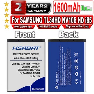 HSABAT SLB-1137D SLB 1137D 카메라 배터리 삼성 TL34HD NV106 HD i85 i100 NV103 NV30 용 1600mAh