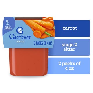 거버 Gerber 2단계 퓨레 아기 간식 컵 이유식, 8개, 113g, 당근