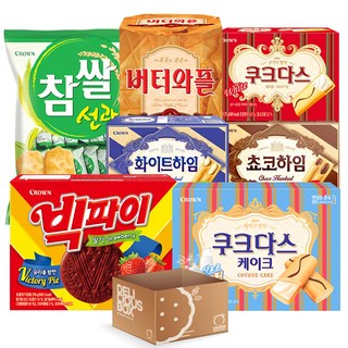 [냠냠상회] 참쌀선과+쵸코하임+쿠크다스+빅파이+버터와플+쿠크다스케이크 크라운7종 과자세트, 1세트 대표 이미지 - 회사 간식 추천
