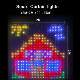 크리스마스 파티용품 소품 트리 장식 스마트 LED RGB 커튼 스트링 조명 블루투스 앱 제어 요정 화환 DIY 그림 디스플레이 파티 웨딩, 8.2x2m 400LEDs - 영국 플러그, 1개