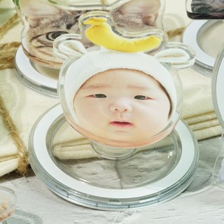 맥세이프 강아지 아기얼굴 고양이 사진 그립 스마트 톡 핸드폰 거치대 제작, 투명 맥세이프 톡, 1개, 얼굴 및 전체