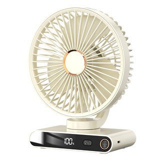 LOVCHO USB 충전식 5단 풍속 저소음 무드등 회전형 다용도 탁상용 선풍기, 아이보리, F6