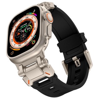 Fegwilde 애플워치 호환 메탈 티타늄 실리콘 스포츠 스트랩 49mm 10 46mm 45mm 44mm 42mm 9 8 7 6 5 3 2 1 SE 울트라2 밴드, 티타늄 블랙