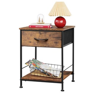 나이트 스탠드 철제협탁 보관 서랍 및 개방형 목재 선반이 있는 엔드 테이블 강철 프레임이 침대 옆 가구 침실용 사이드 테이블, 1개