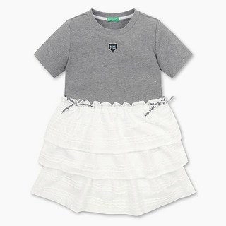 베네통 키즈 펄 나염 티어드 원피스 QAOP10511MG