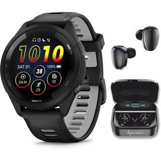 웨어러블4U - 가민 포러너 965 프리미엄 GPS 러닝 AMOLED 터치스크린 디스플레이 트라이애슬론 47mm 스마트시계 카본 그레이 DLC 티타늄 베젤 블랙 이어폰 실리콘, Forerunner 265 46 mm, Black +Blk EarBuds, 1개