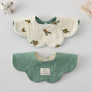 양면 사용 아기 턱받이 웨이브 레이스 부드러운 면 트리밍 타액수건, Little Olive, 1개