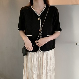 여성 여름 반팔 트위드 자켓 패션 빅사이즈 브이넥 쇼트 코트 상의 루즈핏 반팔 얇은 상의 자켓 LCC