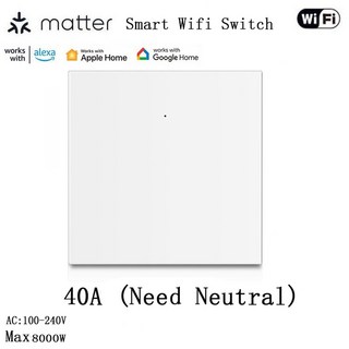 Matter 스마트 와이파이 LED 조명 스위치 중성선 불필요 리모컨 홈키트 알렉사 구글 EU, 2Gang 40A