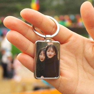 사진그리다 주문제작 메탈 액자 포토키링 사진키홀더 아기 커플 증사, 1개, 실버,직사각형