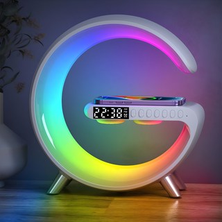 PYHO 고속 무선충전 무드등 감성 스마트 led 시계조명 블루투스스피커, 1개, 그레이