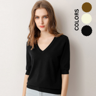 BEST STORE 여성용 봄 캐시미어 반팔 니트