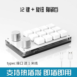 휴대용 미니 키보드 키패드 매크로 게임용 프로그래밍 DIY 기계식, 청축, 유선 세라믹 화이트 12키 2 다이얼, 청축