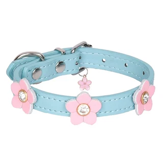 Cute Dog Collar Necklace PU Leather Puppy Cat With Flower Accessory For Small Medium Chihuahua Yorks, 01 XS 20-26cm, 02 파란