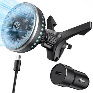 Mankiw맨큐 맥세이프 냉각쿨링 차량용 고속 무선충전기 송풍구형+대쉬보드형(18W 시거잭 포함), 블랙