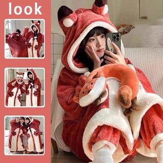 LOKEXING 겨울 여성잠옷 귀여운 동물 잠옷 홈웨어 세트 로브