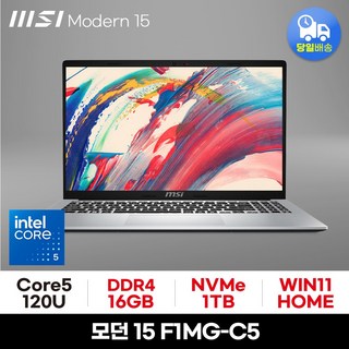 MSI 모던시리즈 모던 15 F1MG-C5, WIN11 Home, 16GB, 1TB, 실버