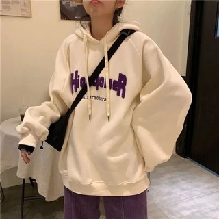 Skyciky 인스타 스타일 초가을 겨울 한국 스타일 기모 두꺼운 보풀 없는 후드 티셔츠 여성용 여유로운 JJ591