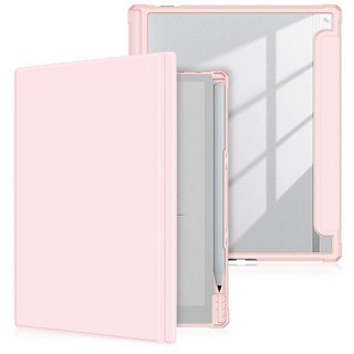 Yiernuo BOOX Tablet Go 10.3인치 태블릿(2024년 출시)과 호환되는 케이스 펜 홀더가 있는 폴리오 투명 보호 커버 핑크