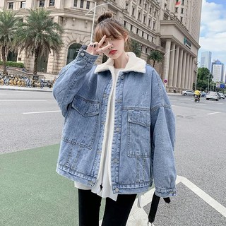 빛나는 판다 여성 기모안감 자켓 겨울 가을 점퍼 뽀글이 플리스 데님 퍼카라 두꺼운 아우터 재킷 패딩 빅포켓 청자켓