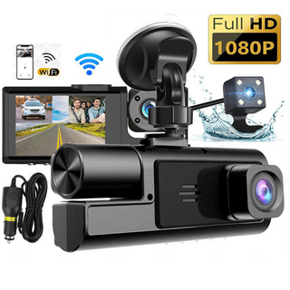3카메라 고화질 1080P 블랙박스 64GB 후진영상 와이파이 차량용 DVR, 트리플 카메라
