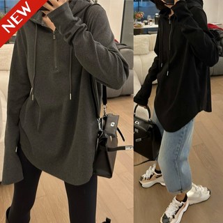 (완전 편한) 150kg까지 빅사이즈 여성 고급 이너 반집업 칼라 후드티 긴팔티 가을 겨울 기모 얇은 루즈핏 시카고 트렌드 도톰 보온 큰옷 하프 상의 특양면 간절기 오버핏 맨투맨티