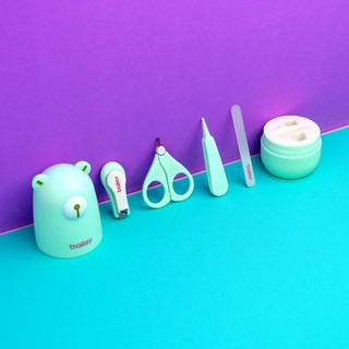 베베일리 곰돌이케이스 유아 손톱관리 4종세트 (손톱가위 손톱깎이 손톱파일 둥근핀셋) - 국산, 1개