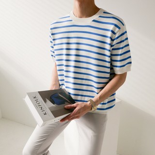 린넨 단가라 아이스 스트라이프 반팔 오버핏 니트 (6color)