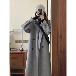 페더 그레이 양면 캐시미어 코트 여중 롱 추동 쁘띠 한국형 울 코트