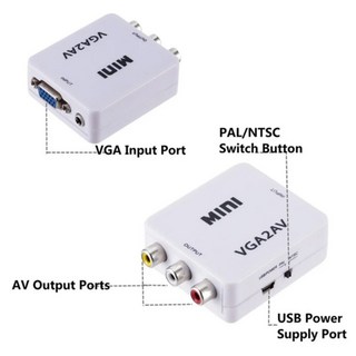 미니 VGA TO AV 변환기 VGA2AV 변환기 3.5 오디오 VGA PC TV HD 컴퓨터 용 RCA 비디오 변환기, 1개