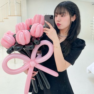 러뷰리 풍선꽃다발 DIY 요술풍선 졸업식 생일 파티, 1개, 블랙핑크(손펌프X)