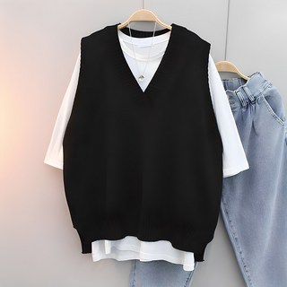 루즈핏 언발 니트 조끼 빅사이즈 오버핏 여성용