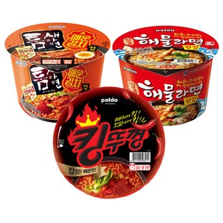에스제이서진 컵라면 3종(틈새라면 매운김치컵 3개+해물왕컵 3개+킹뚜껑 3개), 1개