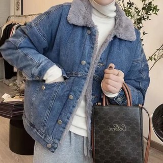 카카보보 여성 기모 데님 자켓 카라 털 청재킷 데일리 오버핏 숏 청자켓 아우터