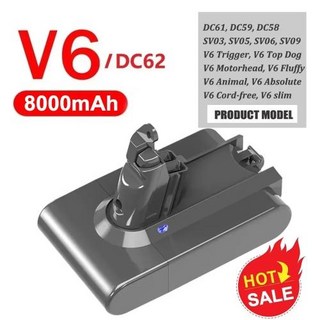 6000mAh 21.6V 배터리 SV1 예비 청소기 진공 V6 V7 V8 다이슨 다이슨 용 배터리 DC62 배터리 충전식 시리즈 용 V10 SV12, 8)V6 8000mAh, 1개