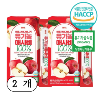 자연 발효 방식 유기가공식품 애플사이다비니거 유기농 애사비 100프로 (한 포당 15g ), 2개, 225g
