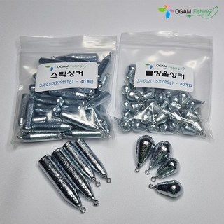 스틱싱커 물방울싱터 벌크40개 대용량 바다봉돌 루어봉돌 오감피싱, 1개, 20개입