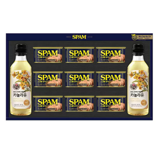CJ 스팸 선물세트 고급유 3호 스팸클래식 200g 9캔 + 카놀라유 500ml 2병 쇼핑백 포함, 1세트