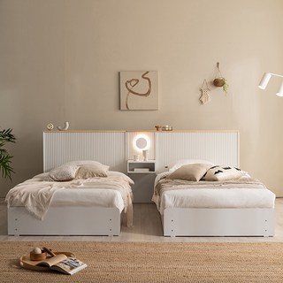 잉글랜더 시애틀 템바보드 편백나무 원목 호텔 트윈 수납 침대+협탁1EA(Sweet Slumber 스탠다드 필로우탑 매트-SS+SS), 매트포함(SS+SS)+협탁, 화이트+매트(베이지)