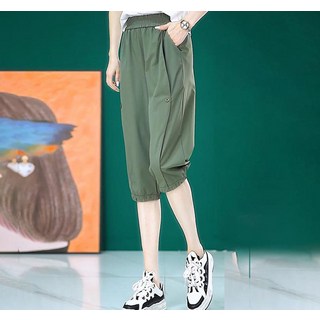 Cwadun 여성 여름 아이스 실크 슬림핏 스포츠 팬츠