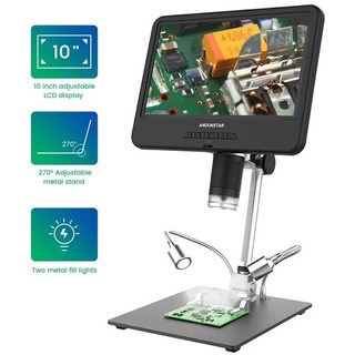 마이크로스코프 관찰 usb 입문용 Andonstar AD210 10.1인치 1200만 픽셀 IPS 디지털 현미경 납땜용 LED 조명이 있는 260X 배율 현미경, 마이크로스코프 관찰 usb 입문용 Andonstar A